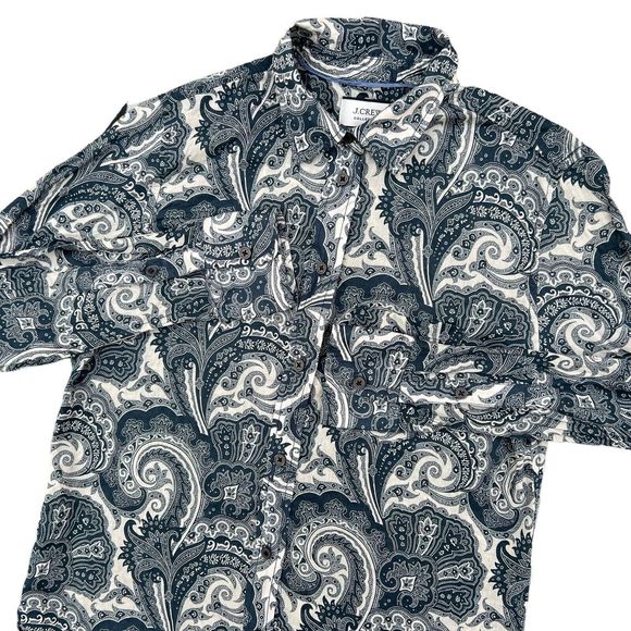 J Crew Collection Shirt Womens Size 2 Button Up Blouse Blue Paisley Long Sleeve - Picture 2 of 14